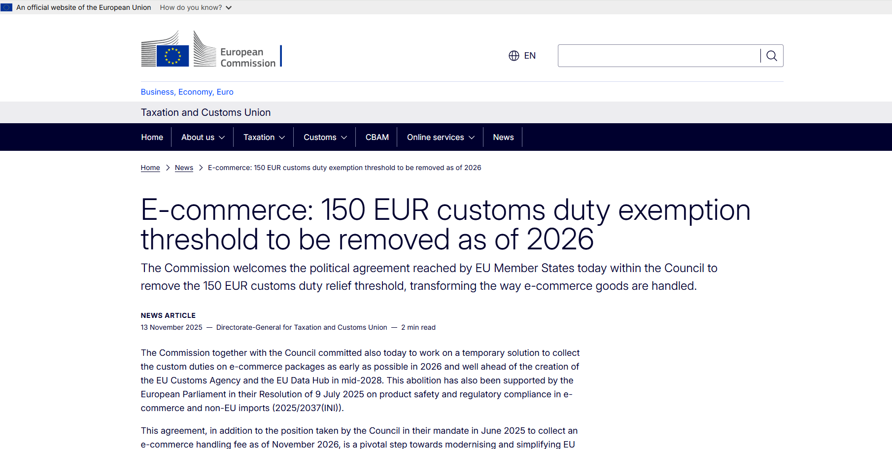 重磅落地！欧盟跨境小包免税时代终结